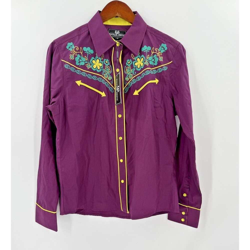 NEW TAGS Salvaje Oeste Purple Snap Button Long Sleeve Embroidered Western Shirt